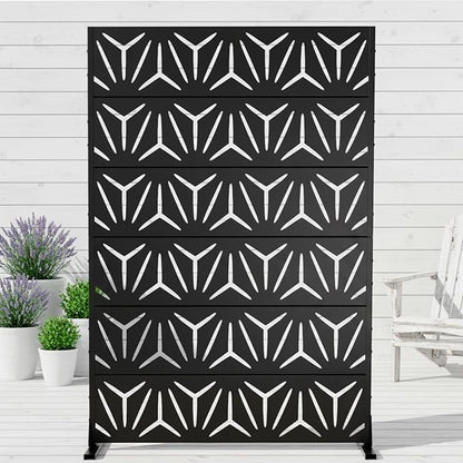 Casaphoria Metal Privacy Screen Outdoor, 72" H x 47" W Freestanding Decorative Privacy Screen for Patio Deck Balcony Garden with Stable Base, Black-Star