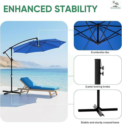 NEWBULIG 10FT Patio Umbrella, Offset Cantilever Outdoor Patio Table Umbrella, UV Protection, Fade Resistant Fabric, Easy Tilt Adjustment for Pool, Deck, Garden, Backyard