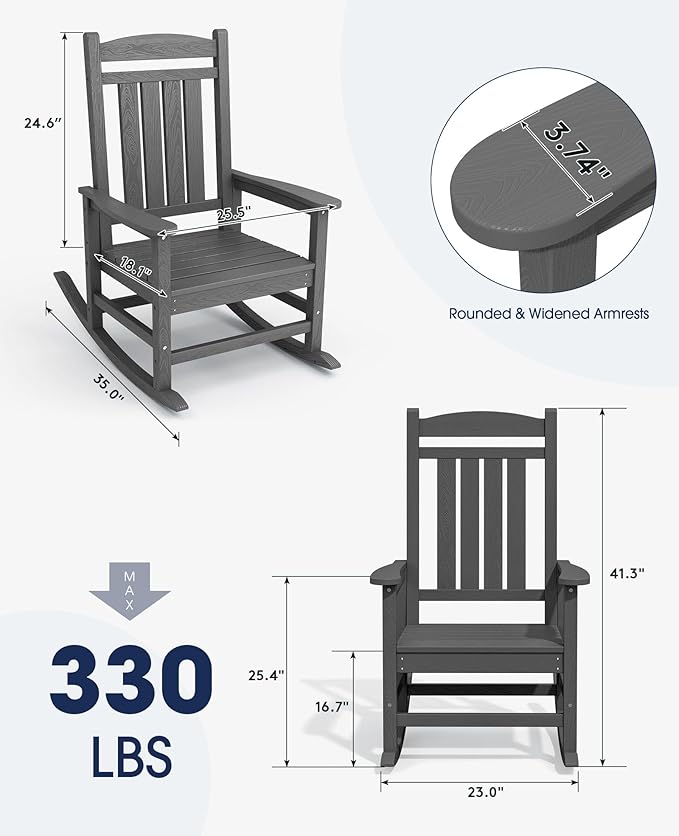 HDPE Rocking Chairs, Set of 2 in Grey, Weather-Resistant Outdoor Patio Seating