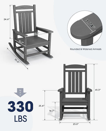 HDPE Rocking Chairs, Set of 2 in Grey, Weather-Resistant Outdoor Patio Seating