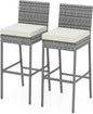 HAPPYGRILL Patio Wicker Barstools Set of 2, Outdoor Bar Height Chair w/Soft Seat Cushion & Cozy Footrest, Heavy-Duty Metal Frame, 400 lbs Max Load, Rattan Armless Bar Chairs