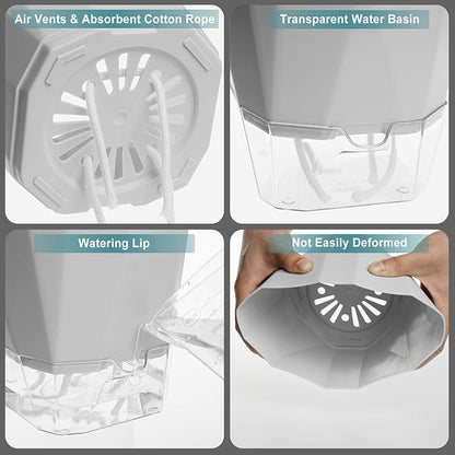 3 Pack Self Watering Flower Pots 6.5 Inch, Plant Pots for Indoor Outdoor, Self Watering Planters with Wick Rope and Clear Reservoir