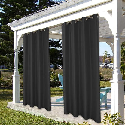 BONZER Outdoor Curtains for Patio Water Resistant Heavy Privacy Light Filtering Grommet Outside Curtains for Porch, Pergola, Gazebo, 1 Panel, 54W x 108L inch, Charcoal