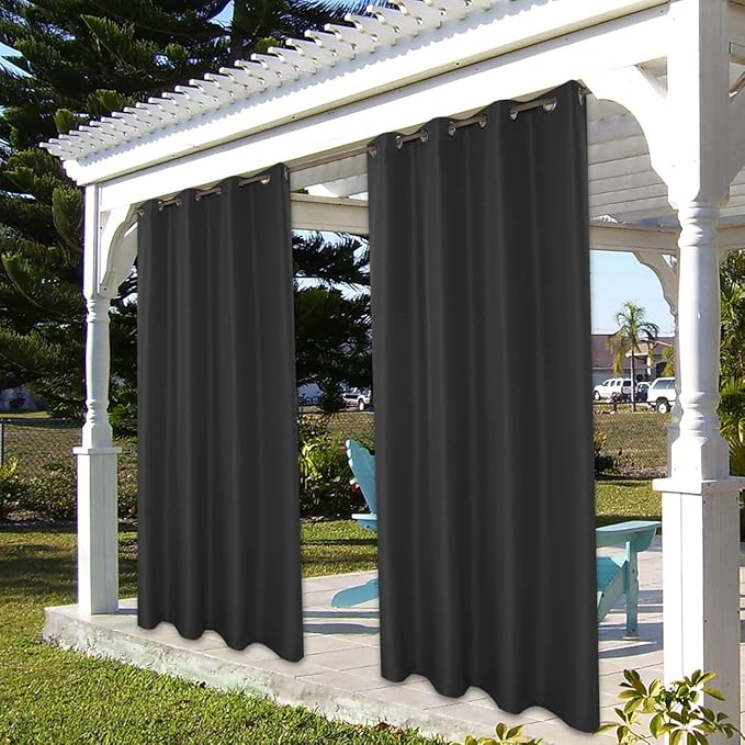 BONZER Outdoor Curtains for Patio Water Resistant Heavy Privacy Light Filtering Grommet Outside Curtains for Porch, Pergola, Gazebo, 1 Panel, 84W x 120L inch, Charcoal