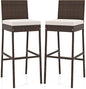 HAPPYGRILL Wicker Patio Barstools Set of 2, Outdoor Rattan Bar Chairs with Footrest & Backrest, Armless High Top Chairs with Seat Cushions for Backyard, Balcony