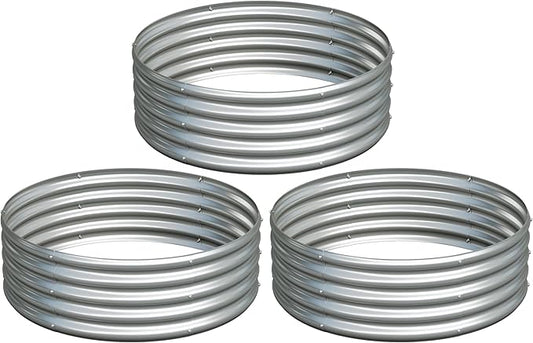 3PCS 3x3x1FT Galvanized Raised Garden Bed Kit,Vegetable Boxes-Round Metal Flower Box,Large Planter Raised Beds Outdoor Garden for Planting,Fruit,Herb-Silver