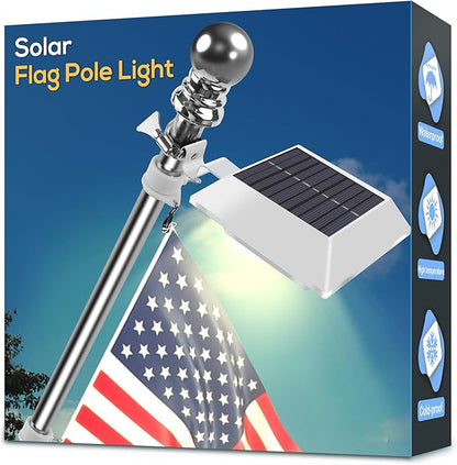 Solar Flag Pole Light, Bright Warm White 3000k Flagpole Light Upgrade Solar Powered for 5ft 6ft Flag Pole, Outdoor Dusk to Dawn Led Solar Lights, Outside House Garden Yard American Flags Decor, White
