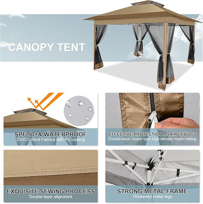 COBIZI 12x12 Pop up Gazebo on Clearance Canopy Tent, carpas para Patio, Outdoor Canopy with Portable Carrying Bag for Vendor, Outdoor Patio Gazebo for Garden, Backyard,Beach, Brown
