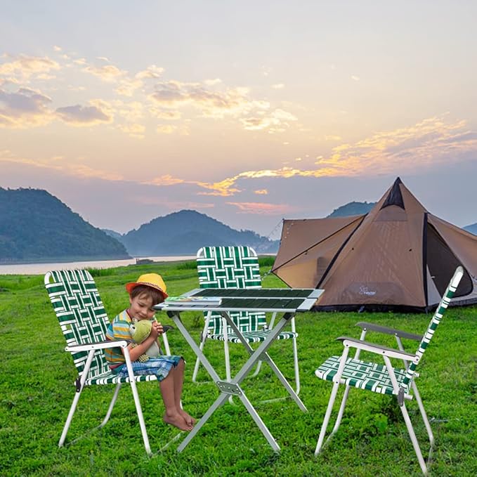 Folding Chairs for Lawn and Camping, Green Metal Frame with Breathable Web