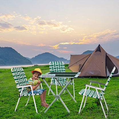 Folding Chairs for Lawn and Camping, Green Metal Frame with Breathable Web