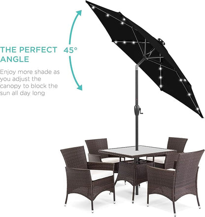 Best Choice Products 7.5ft Outdoor Solar Market Table Patio Umbrella for Deck, Pool w/Tilt, Crank, LED Lights - Black