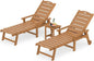 LUE BONA Chaise Lounge Chairs Set with Table, 3-Piece, 79'' Oversized HDPS Chaise Lounger, 5 Positions Adjustable Lounge Chairs, Pool Lounge Chair with Wheels for Poolside, 3 Year Warranty, Teak Color