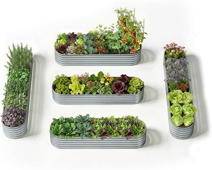 5-Pack 18” Tall Galvanized Raised Garden Beds – Everyday Kitchen Garden Layout, Fits 200 Sq Ft Patio or Backyard, 10x2x1.5 ft & 8x2x1.5 ft Metal Flower Bed for Herbs Vegetable-Brooklyn Grey