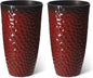Glitzhome Large Planters for Outdoor Plant, 23.75" H Tall Outdoor Planter, Honeycomb Textured Gradient Red Plastic Planter, with Drainage Hole, Large Flower Pots for Porch Patio Deck Indoor, Set of 2