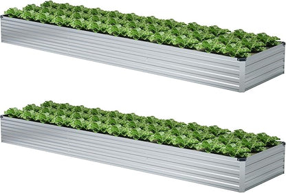 2 Pack 12x2x1FT Galvanized Raised Garden Bed Kit, Outdoor Metal Planter Box for Vegetables, Bottomless Rectangular Gardening Bed with Support Rods, Tool-Free Assembly, Silver