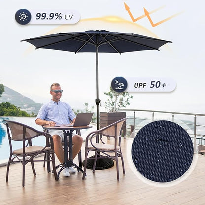 Abba Patio 11FT Lyon Outdoor Patio Umbrella Outdoor Table Umbrella with Push Button Tilt and Crank Market Umbrella 8 Sturdy Ribs UV Protection Waterproof for Garden Deck Backyard Pool, Navy Blue