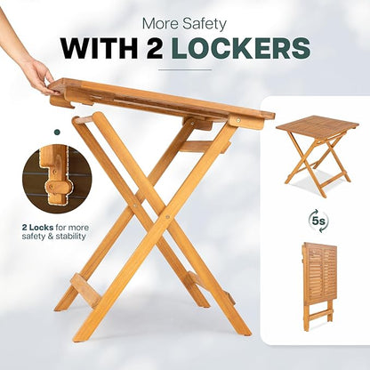 IDZO Legolas FSC Acacia Wooden Folding Table, Heavy Duty 270lbs Capacity, Elegant & Rustic Design for Garden, Backyard, Porch, Patio, Easy Assembly