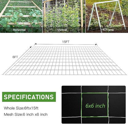 Trellis Netting, CANAGROW Heavy-Duty Garden Plant Trellis Netting for Climbing Plants, Outdoor Indoor Grow Net for Beans Tomatoes Peas Pumpkin Flowers, 6x15ft, 1 Pack