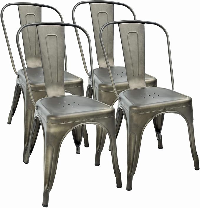 Patio Dining Chairs, Set of 4, Bronze Stackable with Removable Backrest