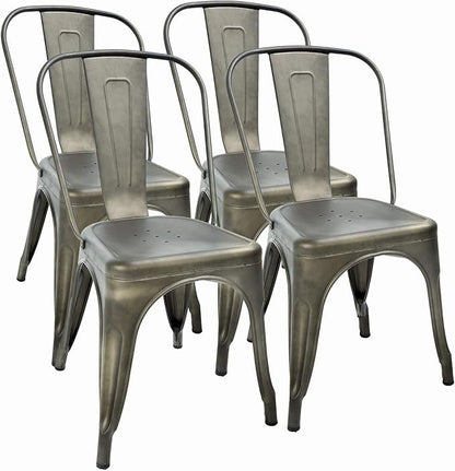 Patio Dining Chairs, Set of 4, Bronze Stackable with Removable Backrest