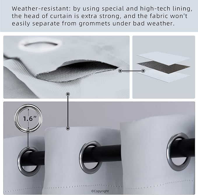 Water Proof Outside Curtains with Grommet Top for Porch, W84 x L120 Thermal Insulated Washable Light Block Outdoor Divider Drapes for Patio Gazebo Deck Pool Area Pergola Cabana (2 Panels)
