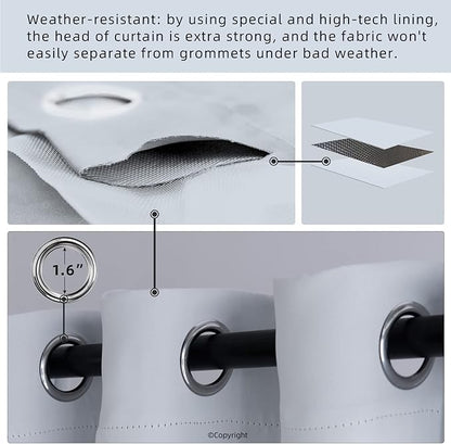 Outdoor Indoor Curtains W84 x L108 for Patio - Weather-resistant Window Panels Privacy Protect Grommet Top Thermal Insulated Home Curtain for Porch Pergola Lawn Garden Hot Tub Area (2 Panels)