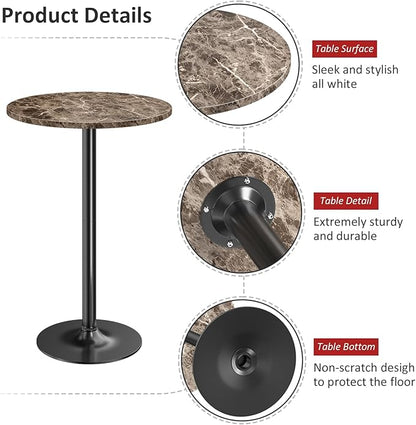 Furmax Bistro Pub Table Round Bar Height Cocktail Table for Home Bar, Round Bar Tables for Party, Dining Room, Living Room and Wedding, Metal Base MDF Top Obsidian, 40.6 Inch Height (4, Faux Marble)