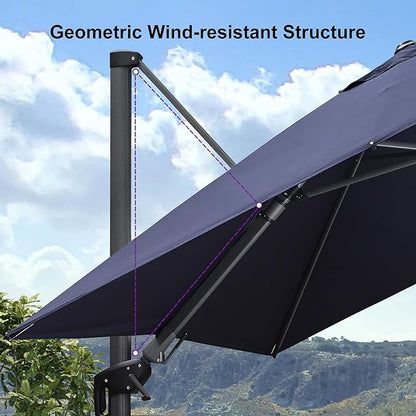 PURPLE LEAF 8' X 8' Left-right Tilting Patio Umbrella Outdoor Cantilever Swivel Square Umbrella Aluminum Offset Umbrella with 360-degree Rotation for Garden Deck Pool Patio Navy Blue