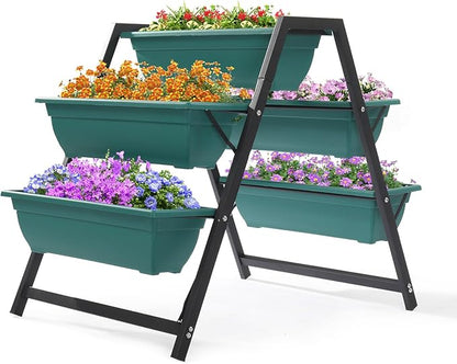 Vertical Garden Planter, Raised Garden Beds Outdoor with Drainage System for Vegetables, Flowers, Herbs, Sturdy Planters for Outdoor Plants (Green, 39.6 X 25.6 X 30.7 Inch)