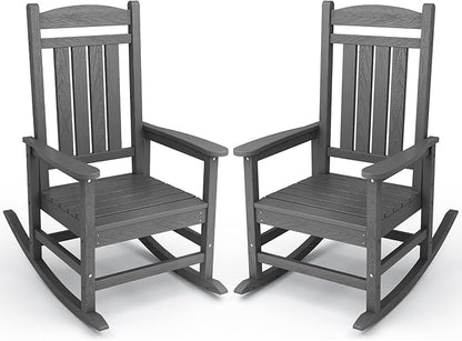 HDPE Rocking Chairs, Set of 2 in Grey, Weather-Resistant Outdoor Patio Seating