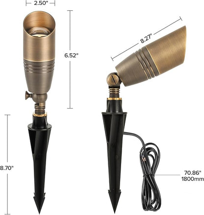 LUTEC Solid Brass Low Voltage Landscape Lighting, 12V Heavy Duty Waterproof Landscape Spotlights Bronze, Wired Uplights Outdoor Fixtureswith ABS Spike, Garden Yard Pathway Tree Without Bulb, 4 Pack