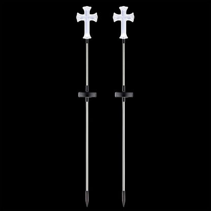 Alpine Corporation 34" Tall Outdoor Solar Powered Cross Pathway Light Stakes (Set of 2)