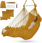 Outerman Hammock Chair, Hanging Chair with 3 Cushions and Foot Rest Support, Sturdy Metal Spreader Bar Max 500Lbs, Swing Chair for Bedroom, Indoor & Outdoor, Patio, Porch or Tree（Khaki）