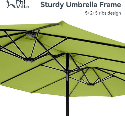 PHI VILLA 15ft Large Patio Umbrellas with Base, Outdoor Double-Sided Rectangle Market Umbrella for Pool Lawn Garden, Lime Green