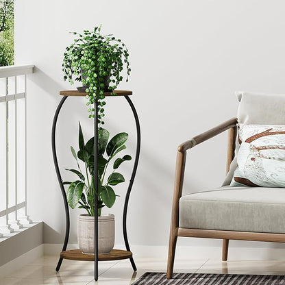 Plant Stand Indoor, 2 Tier Round Tall Plant Stand, Flower Pot Stand, Plant Shelf Rack, Corner Plant Stand for Planter Garden Balcony Patio Living Room