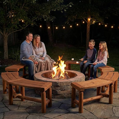 Outdoor Wooden Curved Backless Porch Bench Rustic Style Cedar/Fir Wood Log Fire Pit Bench for Patio Garden Deck and Backyard, 40"-54.7" W×13" D×16.5" H, Brown