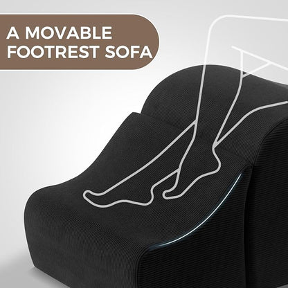 Yoga Chair Lounge for Adult, Ergonomic Chaise Lounge Chair with Side Pocket, Headrest, Waist Pad, Ottoman，Perfect for Stretching, Massage, and Relaxation, Used in Living Room, Bedroom（Black）