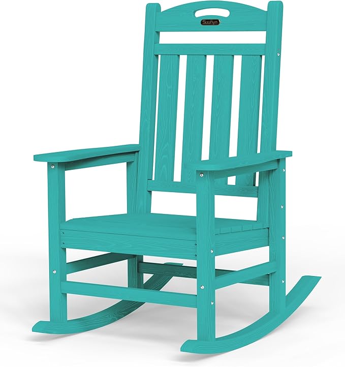 Rocking Chair for Outdoors, Lake Blue HDPE with 30-Inch High Back