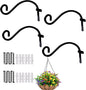 Hourleey 4 Pack Plant Hanger Outdoor, 8 Inch Heavy-Duty Hanging Plant Hook for Outside Basket, Black Metal Wall Mount Plant Bracket Hook for Flower Baskets Bird Feeder