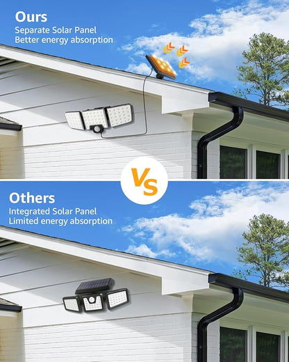 Lepro Solar Security Lights Outdoor Motion Sensor, 2 in 1 Separated and Integrated Remote Control IP65 Waterproof Solar Lights with 2 Light Modes, 3 Heads Floodlight for Garden Yard Garage