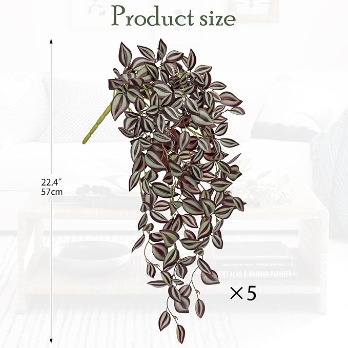 Artificial Greenery Hanging Plants, 5 Pack, 22 Inch Wandering Jew Style