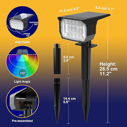 nipify 1 Pack Solar Spot Lights Outdoor Color Changing, 7 Modes Halloween RGB Solar Powered Waterproof Spotlight, Landscape Lighting for Outside Yard Garden Pathway
