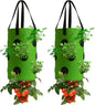 2 Pack Green Upside Down Tomato & Herb Planter, Outdoor Hanging Durable Aeration Fabric Strawberry Planter Bags