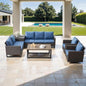 Belord Family Reunion Patio Conversation Set - 6 Piece Outdoor Sectional Furniture Set with Storage Box and Wicker Swivel Glider Chair Set of 2,Removable Blue Cushions for Deck Backyard Sunroom
