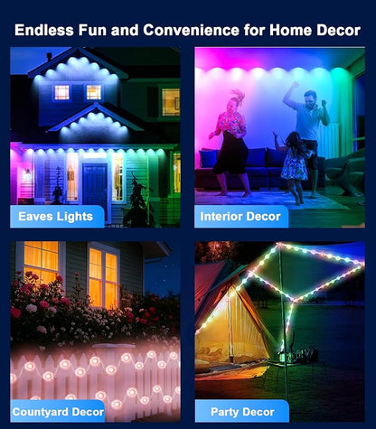 200FT Permanent Outdoor Lights for House, 2025 Smart RGB LED Outside Eaves Lights with APP Remote Control, IP67 Waterproof Outdoor Lighting Decor for Christmas Holiday, Halloween, Roof, Party, Daily