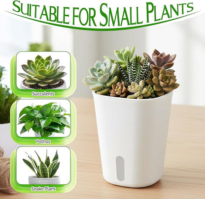 10 Sets 4" Self Watering Pots for Indoor Plants, Plastic Self Watering Planter Pots with Visual Water Level Clear Inner Cup and Multiple Vents for House Plants, Flowers, African Violets