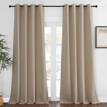 NICETOWN Blackout Room Darkening Window Curtain - Thermal Insulated Solid Grommet Blackout Patio Door Curtain/Drape for Living Room (Taupe, 1 Panel, 52 by 95-inch)