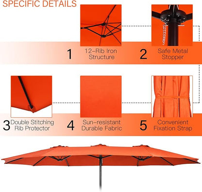 Tangkula 11 Piece Rattan Outdoor Dining Set with 15Ft Patio Umbrella for 8, Outdoor Wicker Table Set with 8 Cushioned Armchairs, Acacia Wood Top, Outdoor Umbrella with Base Included