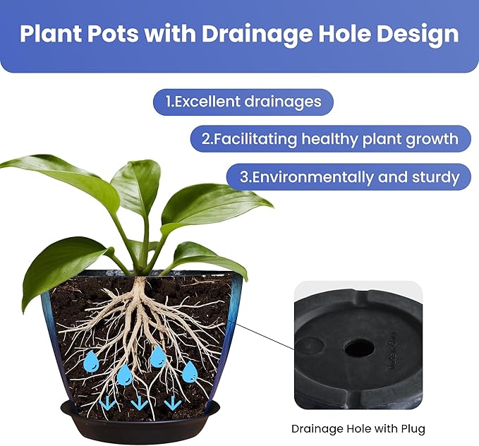 8 inch Plant Pots Pack of 2, Plastic Flower Pots Flower Pots, Modern Glossy Finishing Planter for Indoor Outdoor Plants (Orange Glaze)
