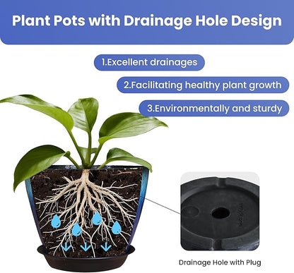 8 inch Plant Pots Pack of 2, Plastic Flower Pots Flower Pots, Modern Glossy Finishing Planter for Indoor Outdoor Plants (Orange Glaze)